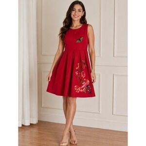 Nishe Red Wool Blend Embroidered Butterfly Floral Pleated Mini Dress NWT Size 6
